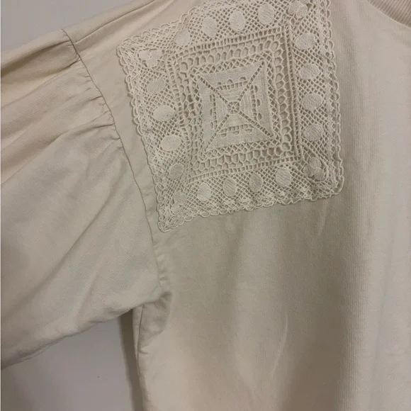 Cream Crochet Lace Patch Sweatshirt - Picture 5 of 12